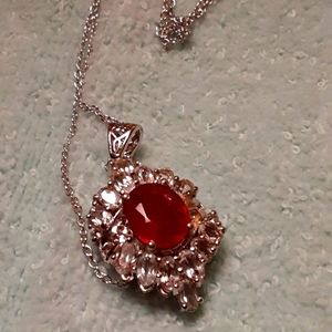Ruby & Zircon Pendant with ss chain